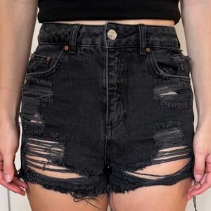 Topshop Moto Mom Black Denim Distressed Mini Shorts